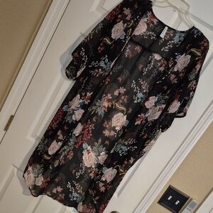 Floral Black Sheer Kimono Top